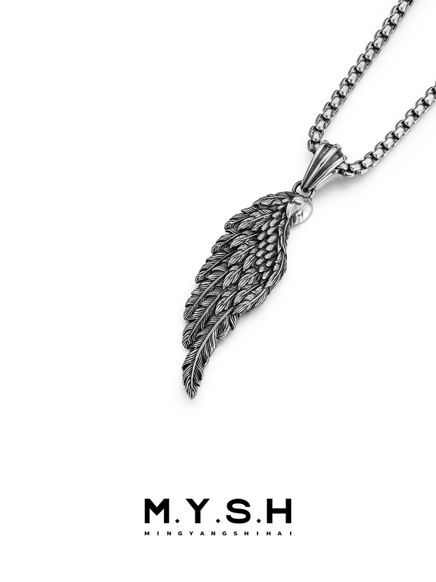 S925 Silver 3D Black Angel Wing Pendant Necklace