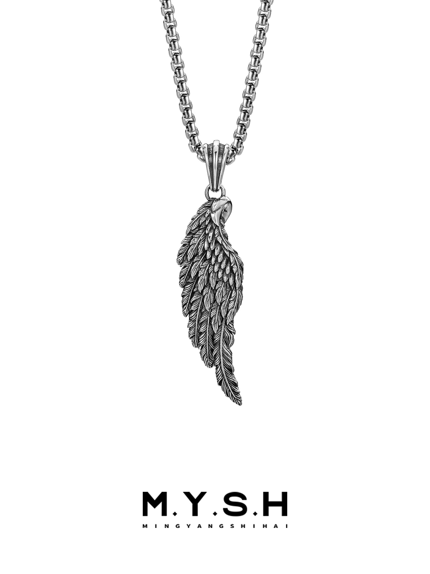 S925 Silver 3D Black Angel Wing Pendant Necklace