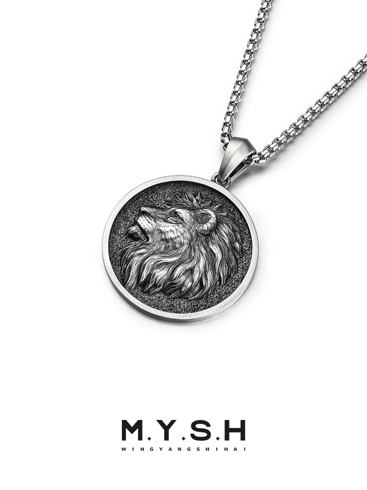 S925 Silver Lion Head Pendant Necklace