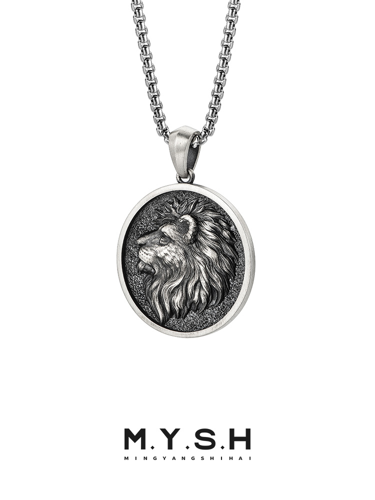 S925 Silver Lion Head Pendant Necklace