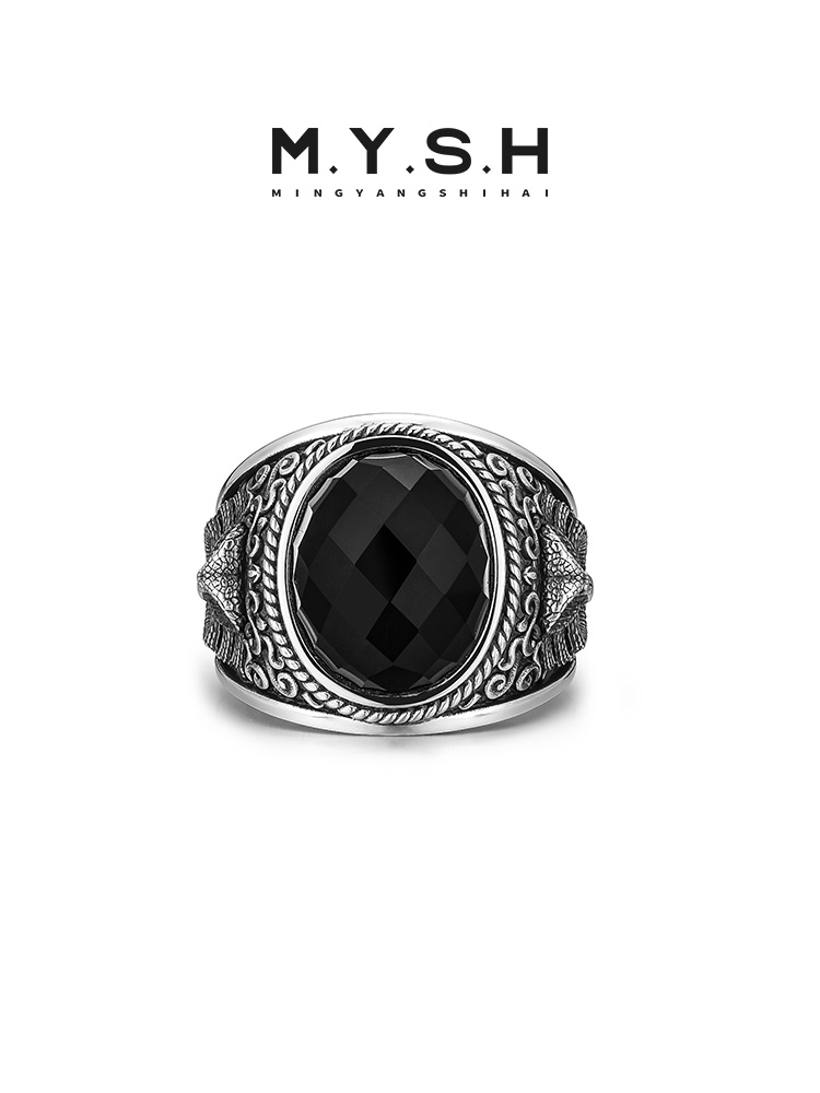 S925 Silver 3D Serpent King Black Onyx Statement Ring