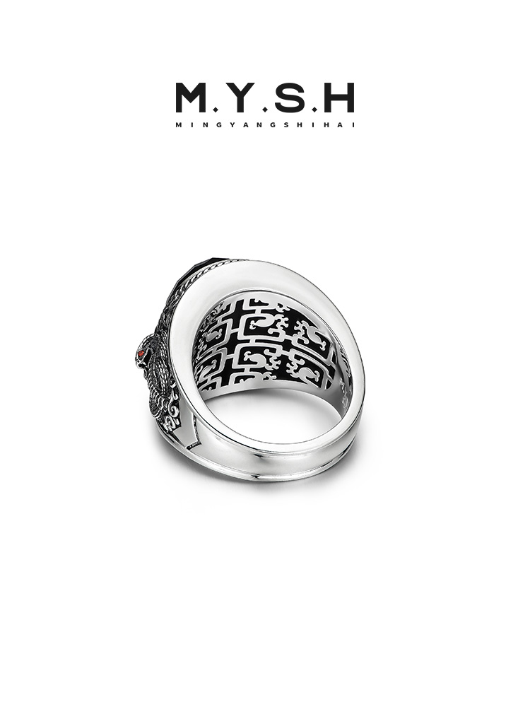 S925 Silver 3D Serpent King Black Onyx Statement Ring