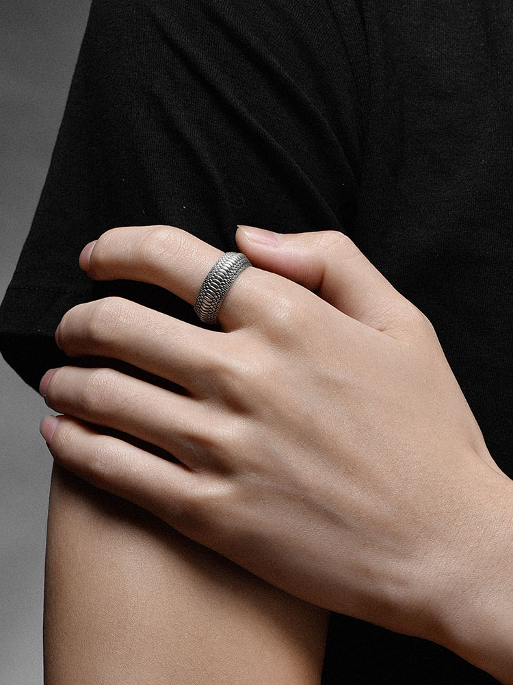 Sterling Silver Dragon Scale Wide Band Ring