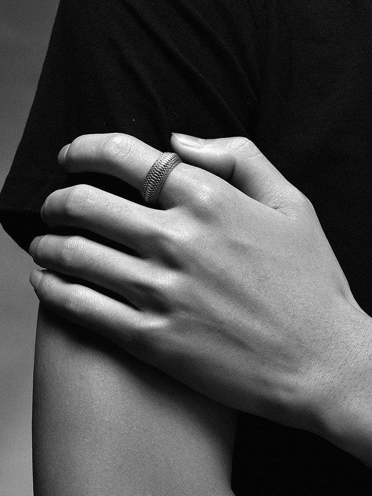 Sterling Silver Dragon Scale Wide Band Ring