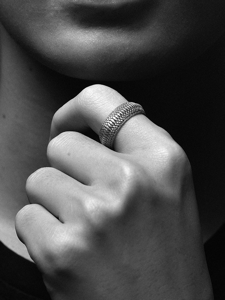 Sterling Silver Dragon Scale Wide Band Ring