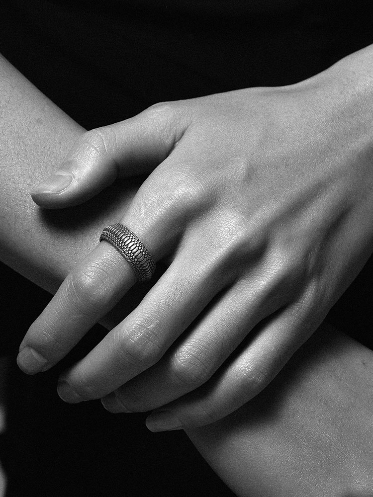 Sterling Silver Dragon Scale Wide Band Ring