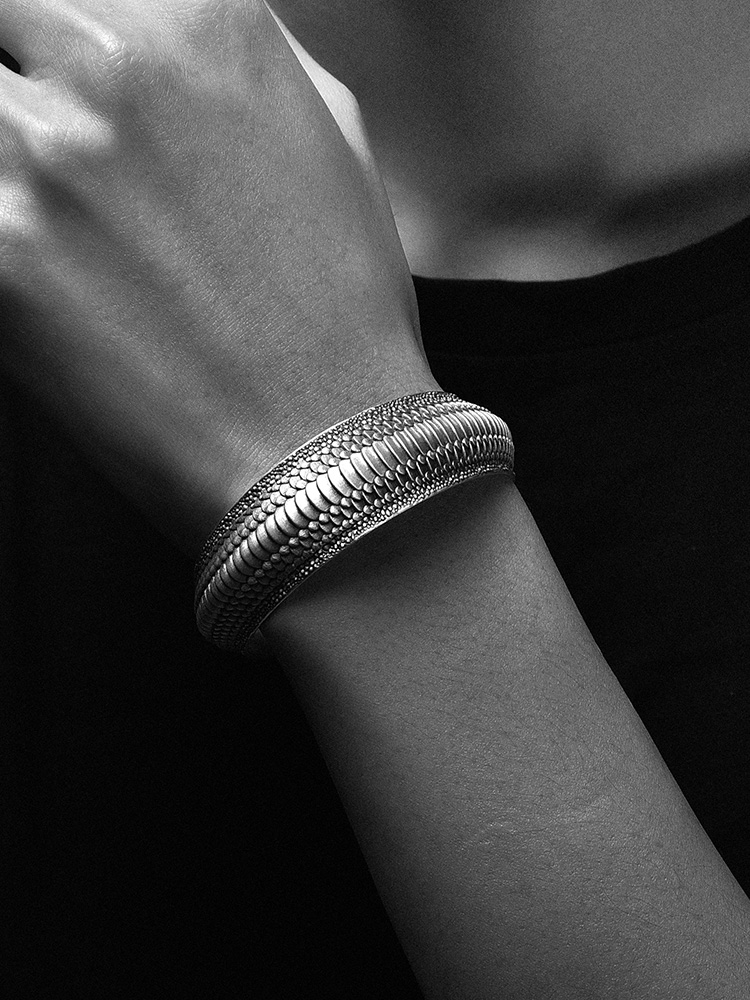 20MM S925 Silver Dragon Scale Cuff Bracelet for Men