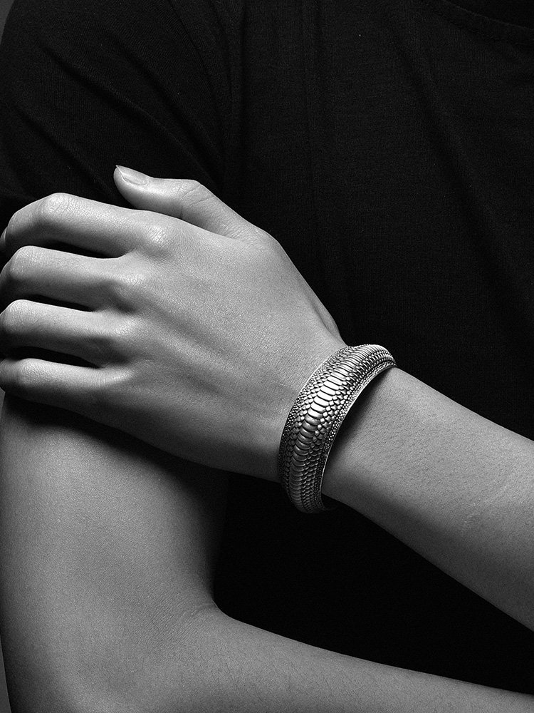20MM S925 Silver Dragon Scale Cuff Bracelet for Men
