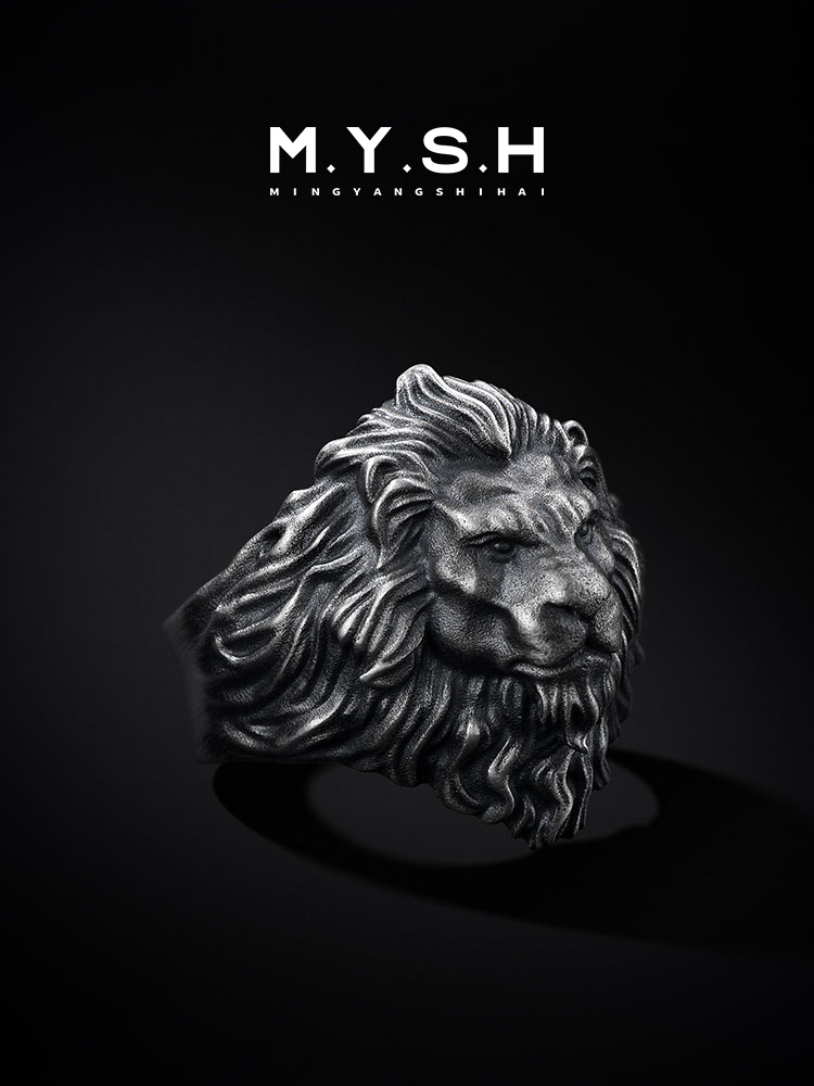 S925 Silver 3D Lion King Wide Ring-MYSH