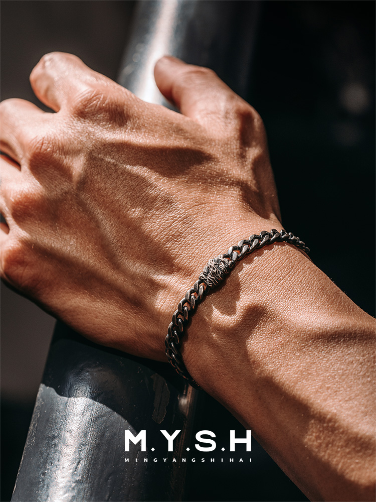 S925 Silver 3D Wood Grain Cuban Link Bracelet