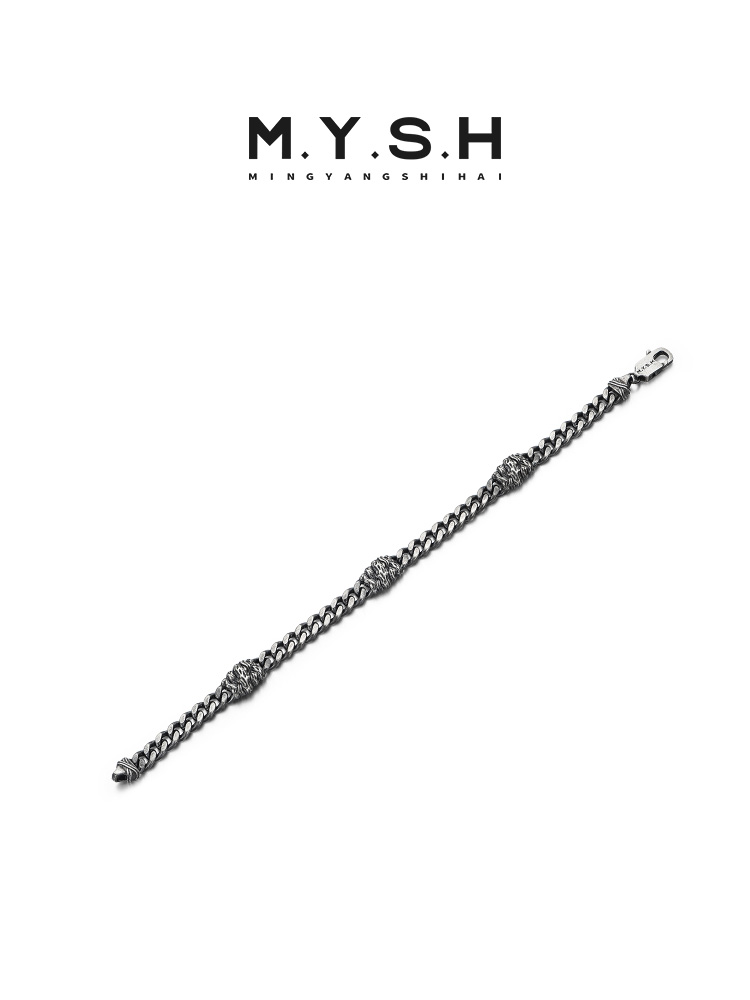 S925 Silver 3D Wood Grain Cuban Link Bracelet