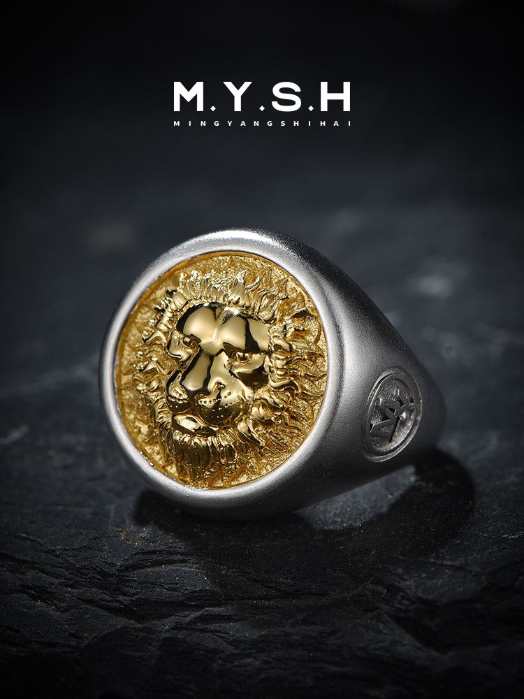 S925 Silver 3D Lion Head Signet Ring for Men