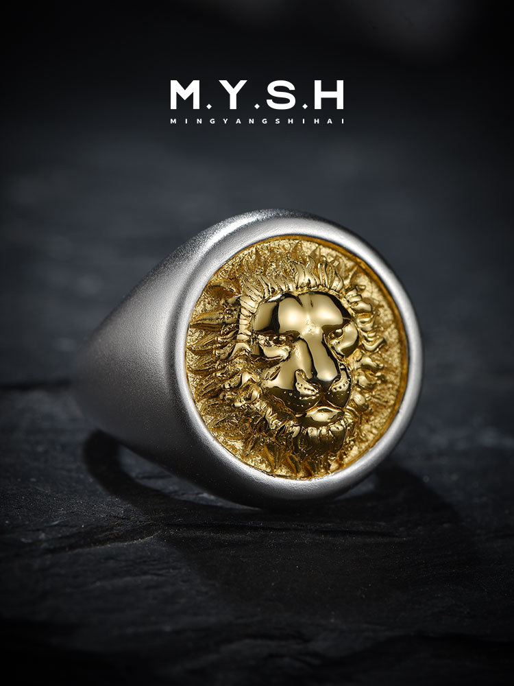 S925 Silver 3D Lion Head Signet Ring for Men