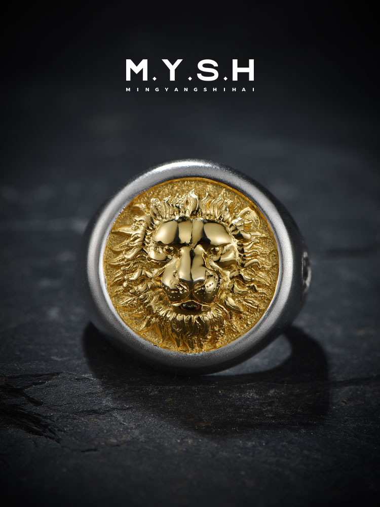 S925 Silver 3D Lion Head Signet Ring for Men