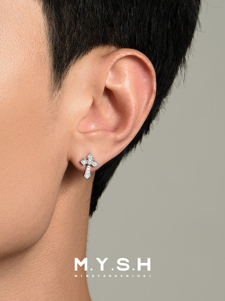 S925 Silver Full Pave Diamond Cross Stud Earrings