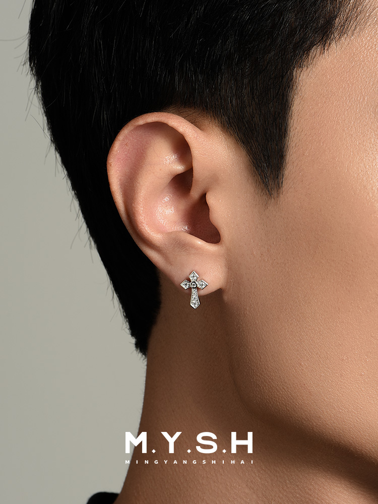 S925 Silver Full Pave Diamond Cross Stud Earrings