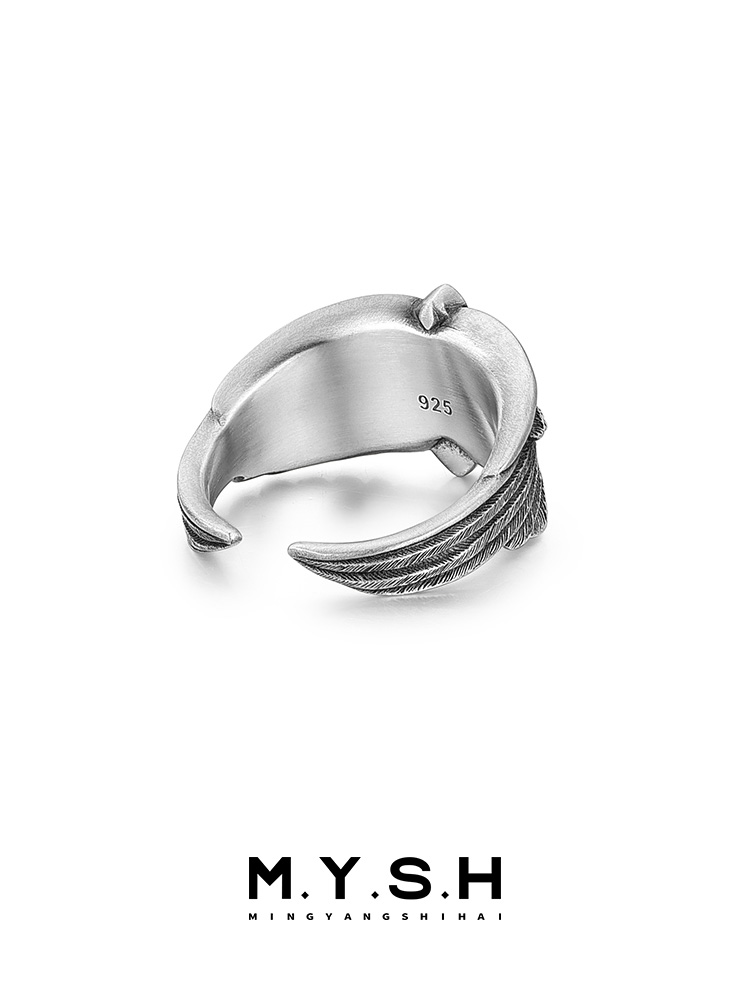 S925 Silver Guardian Wings Cross Ring for Men