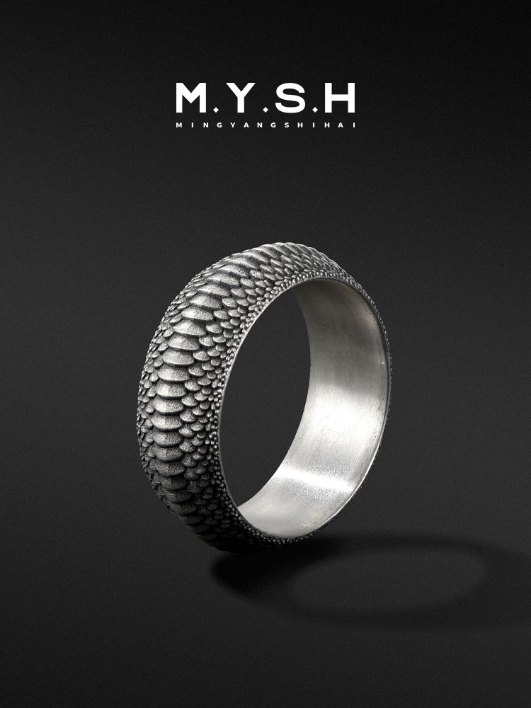 Sterling Silver Dragon Scale Wide Band Ring