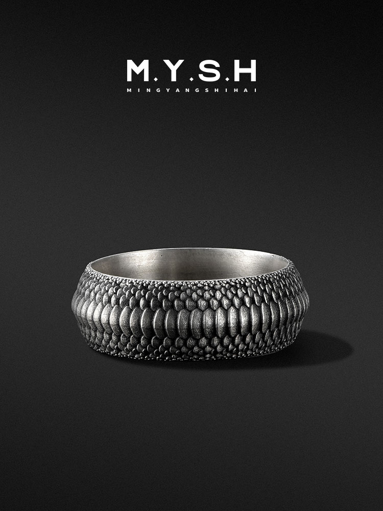 Sterling Silver Dragon Scale Wide Band Ring