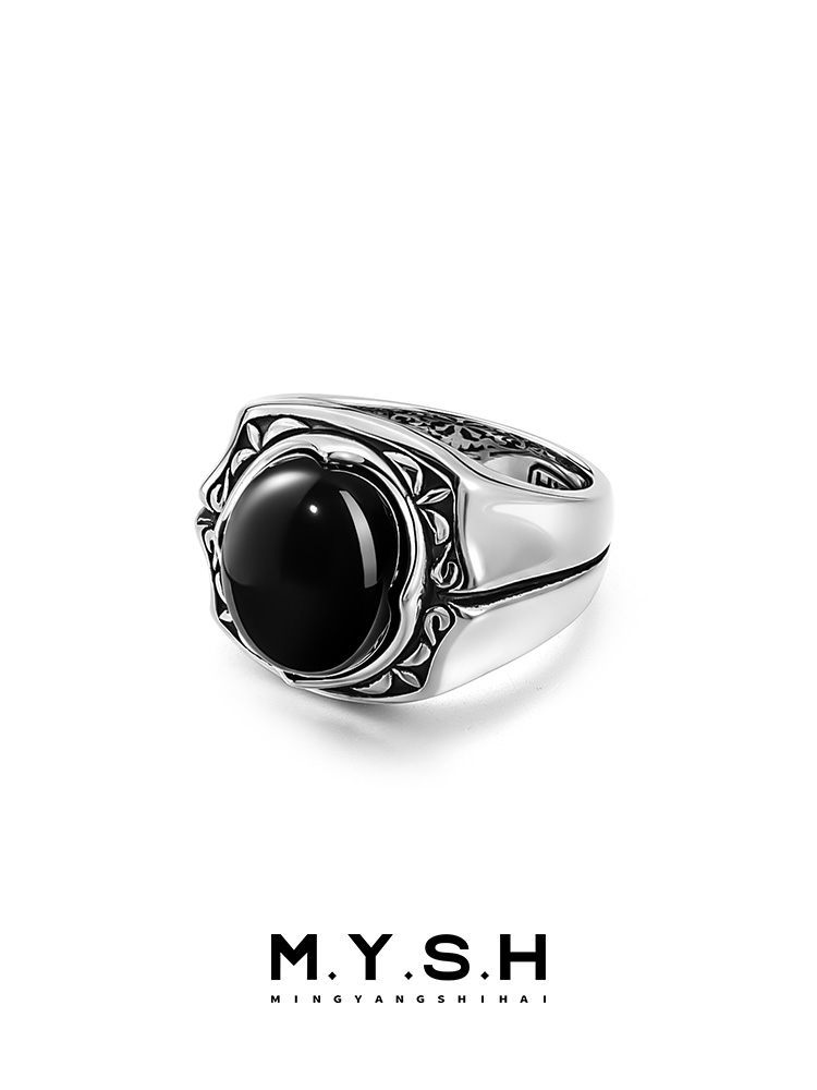 S925 Silver Black Onyx Bold Signet Ring