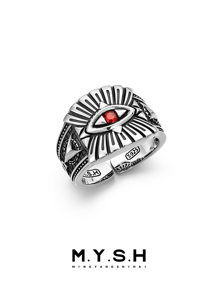 S925 Silver Evil Eye Signet Ring - Adjustable-MYSH