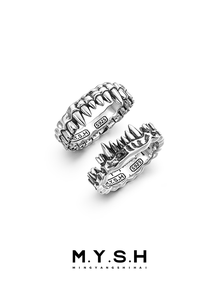 S925 Silver Predator Fang Bite Duo Ring (2-in-1)-MYSH