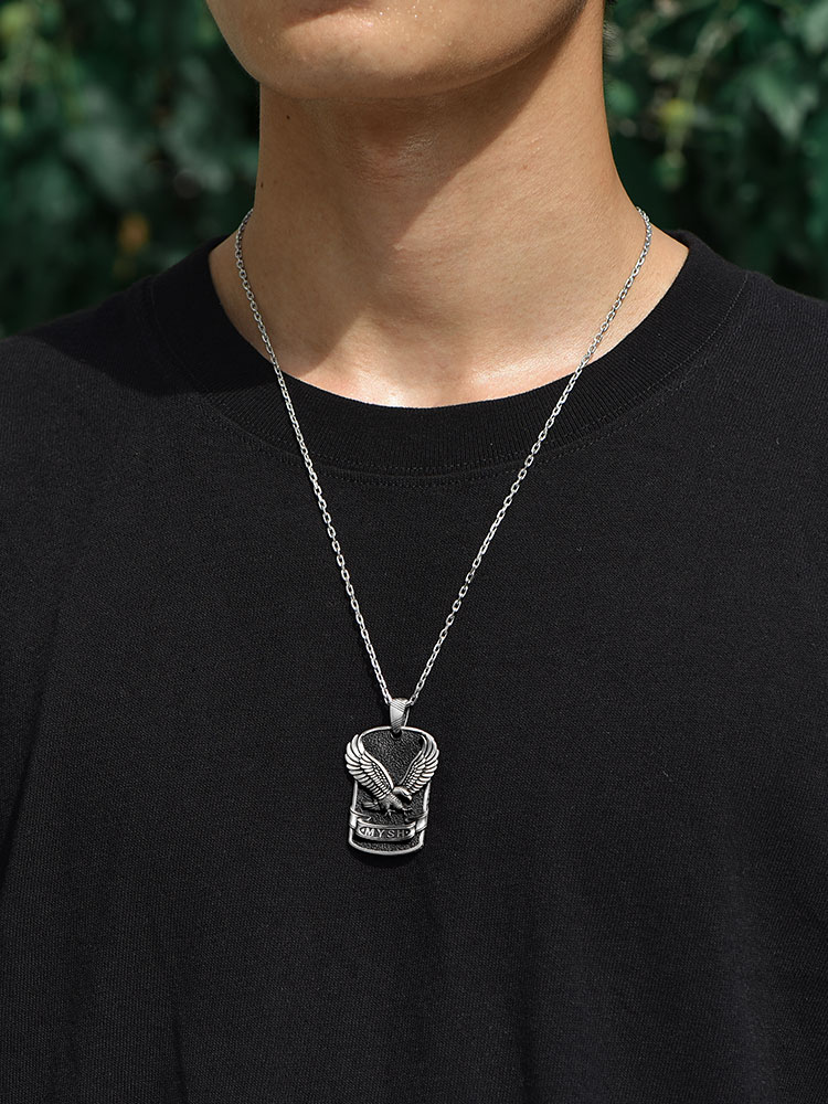S925 Silver Eagle Dog Tag Pendant Necklace