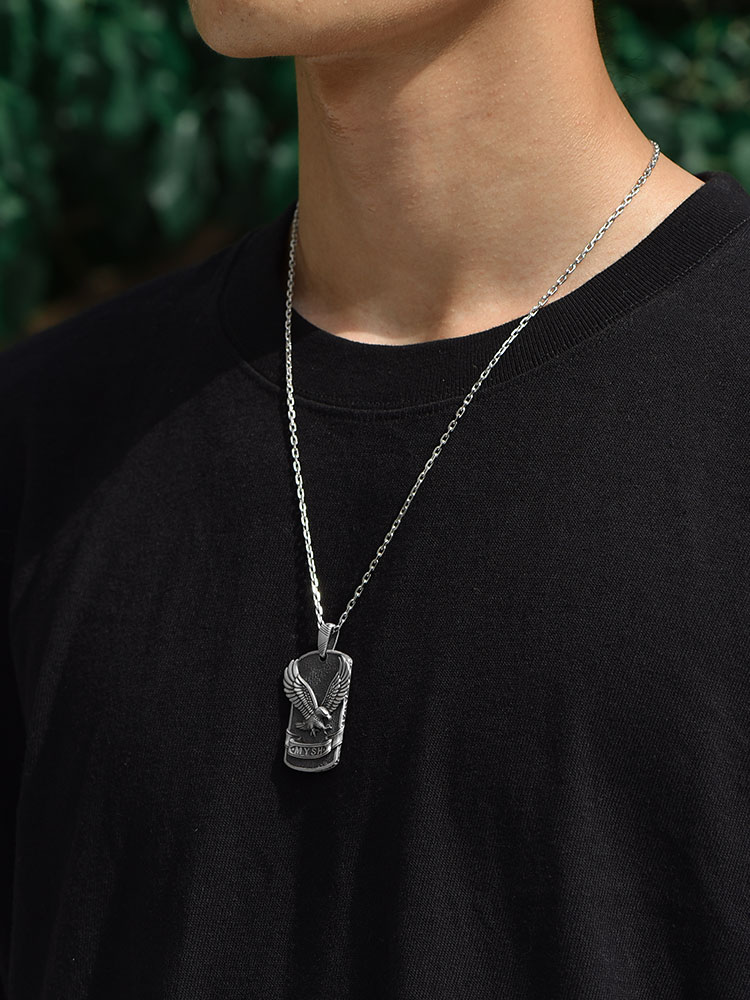 S925 Silver Eagle Dog Tag Pendant Necklace