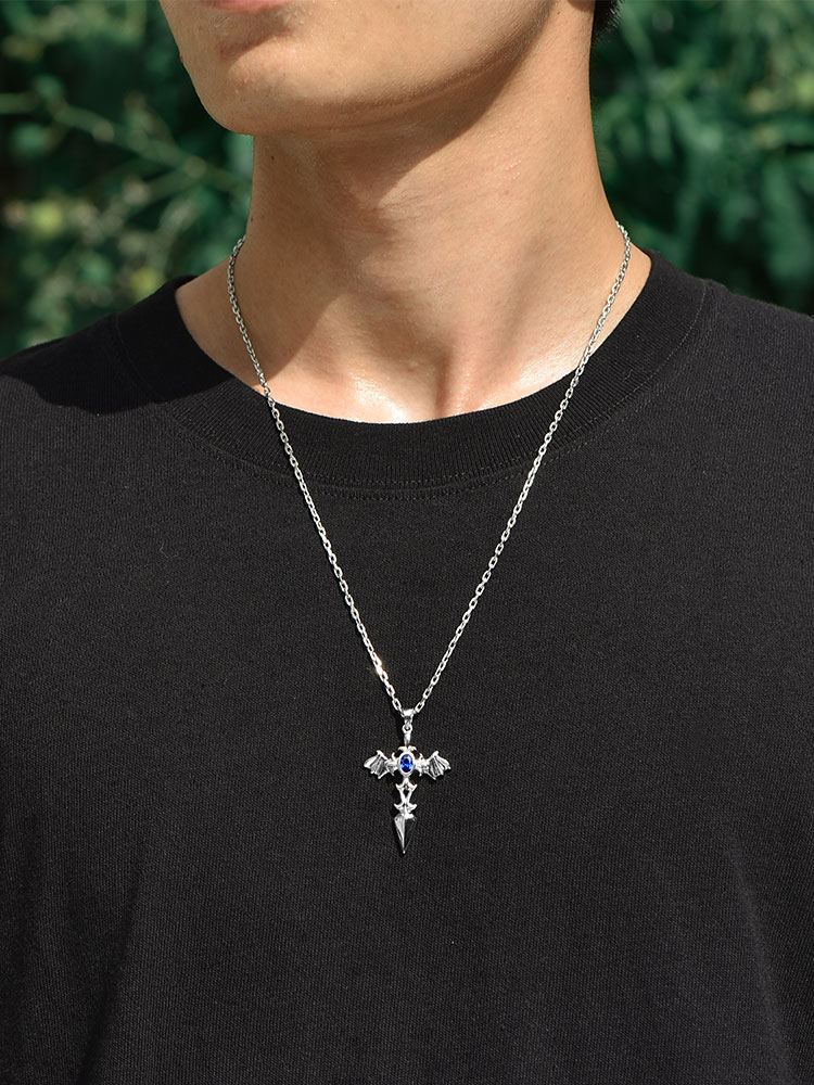 Demon Wing Sapphire Cross Necklace