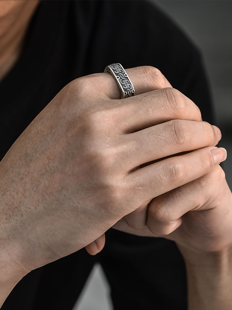 Sterling Silver Pangu Knot Square-Dome Ring