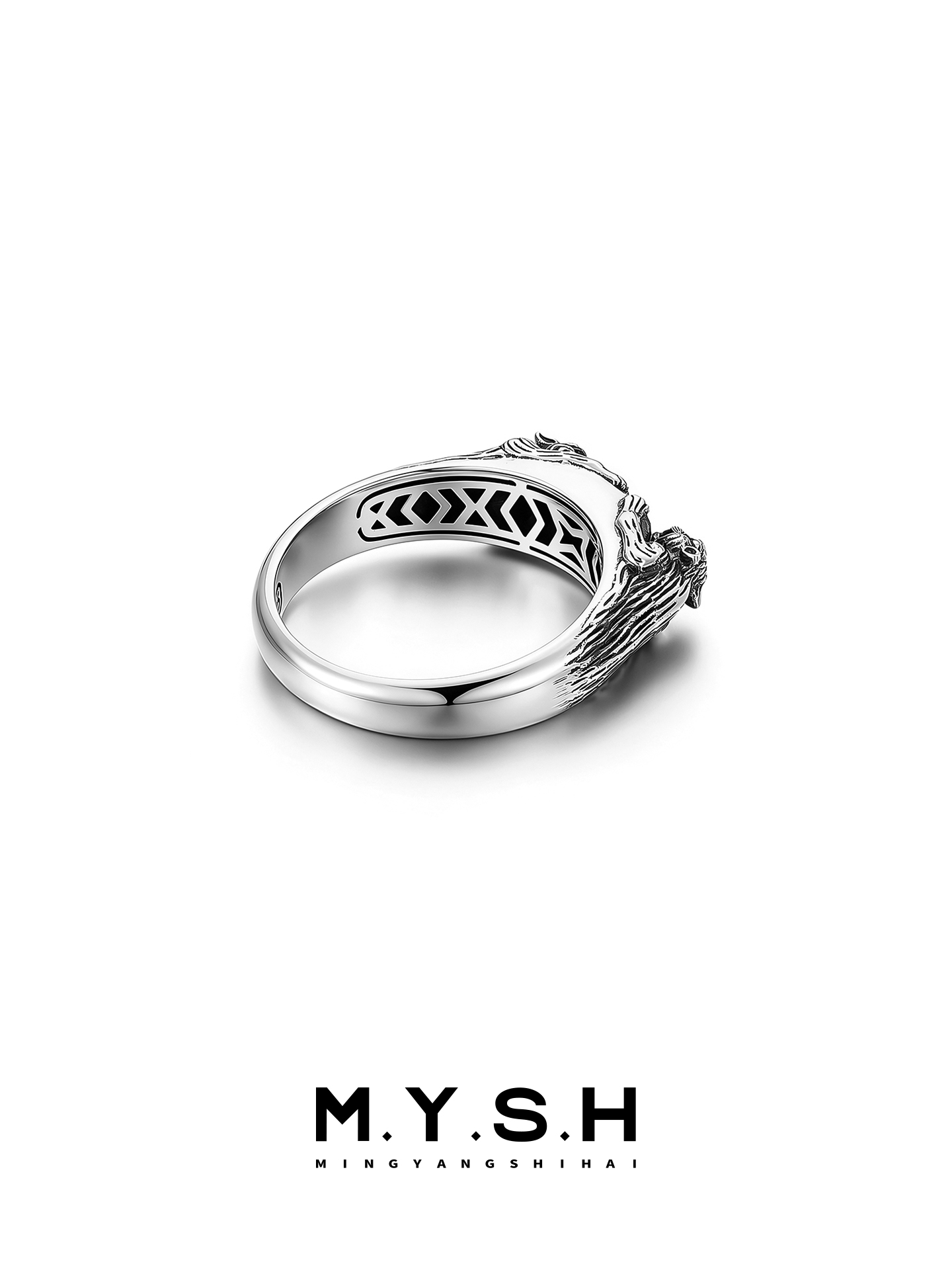 S925 Silver Dual Leopard Black Stone Ring for Men