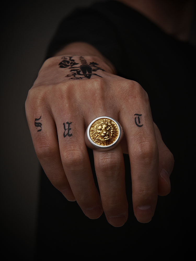 S925 Silver 3D Lion Head Signet Ring for Men