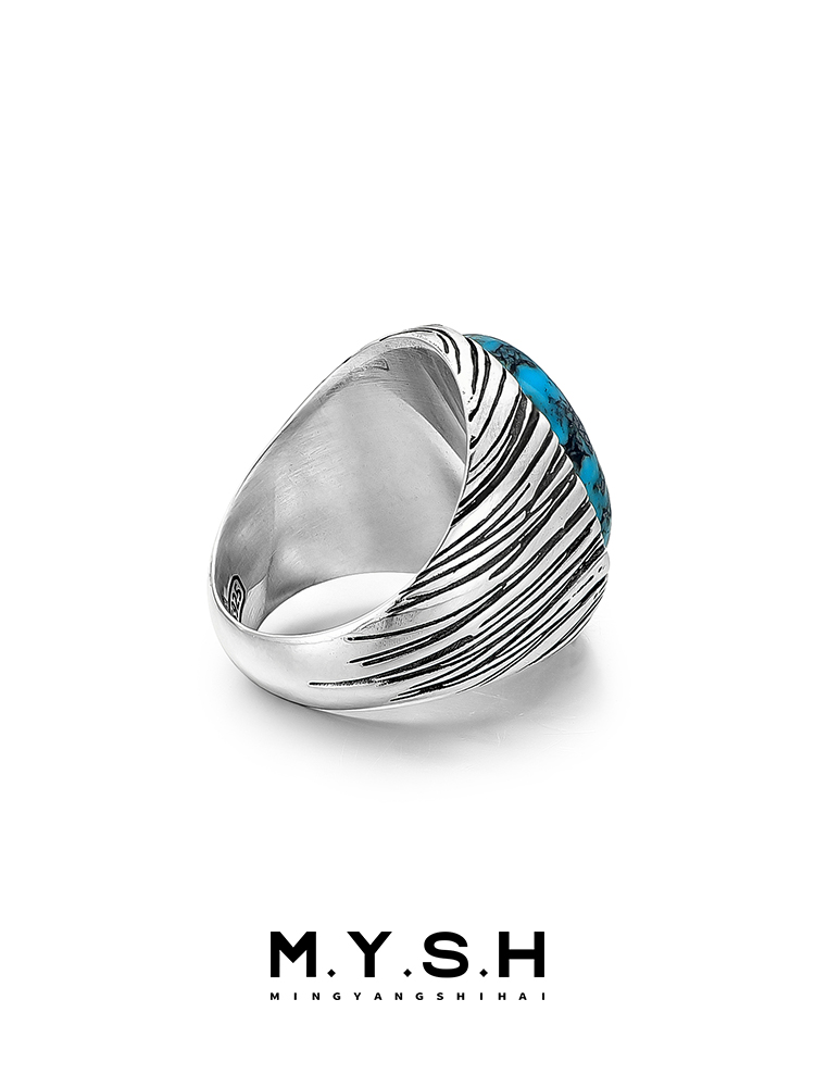 S925 Silver Natural Turquoise Statement Ring for Men