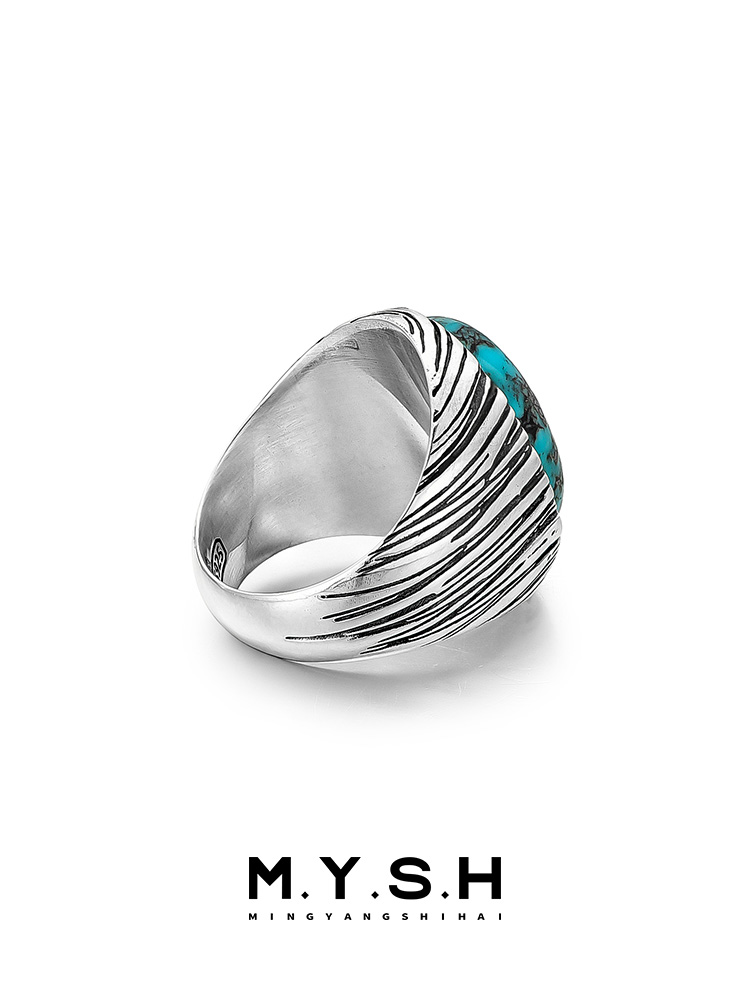 S925 Silver Natural Turquoise Statement Ring for Men