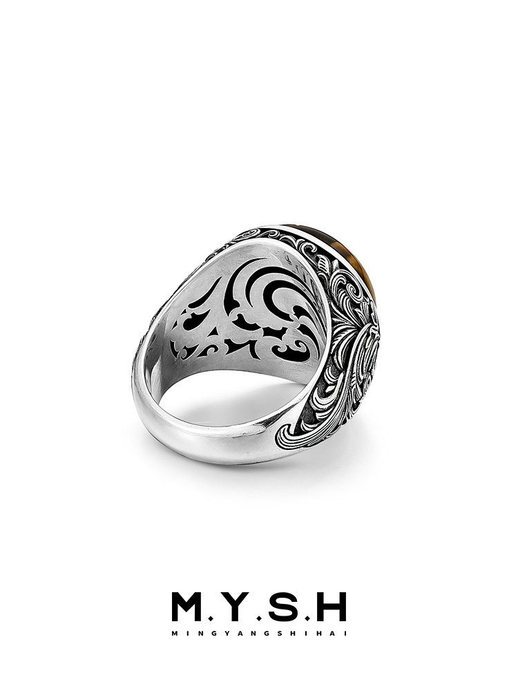 S925 Silver Natural Tiger’s Eye Statement Ring for Men