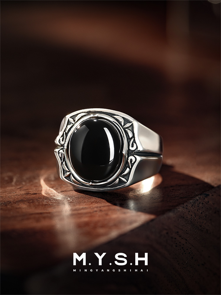 S925 Silver Black Onyx Bold Signet Ring