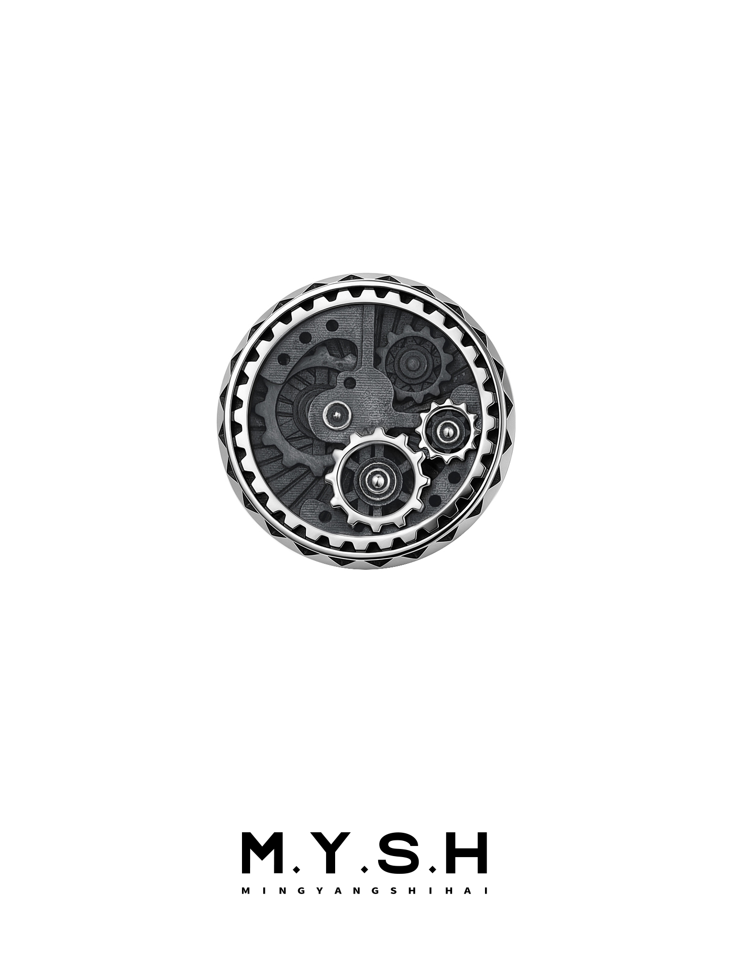 S925 Silver Gear Movement Brooch for Men