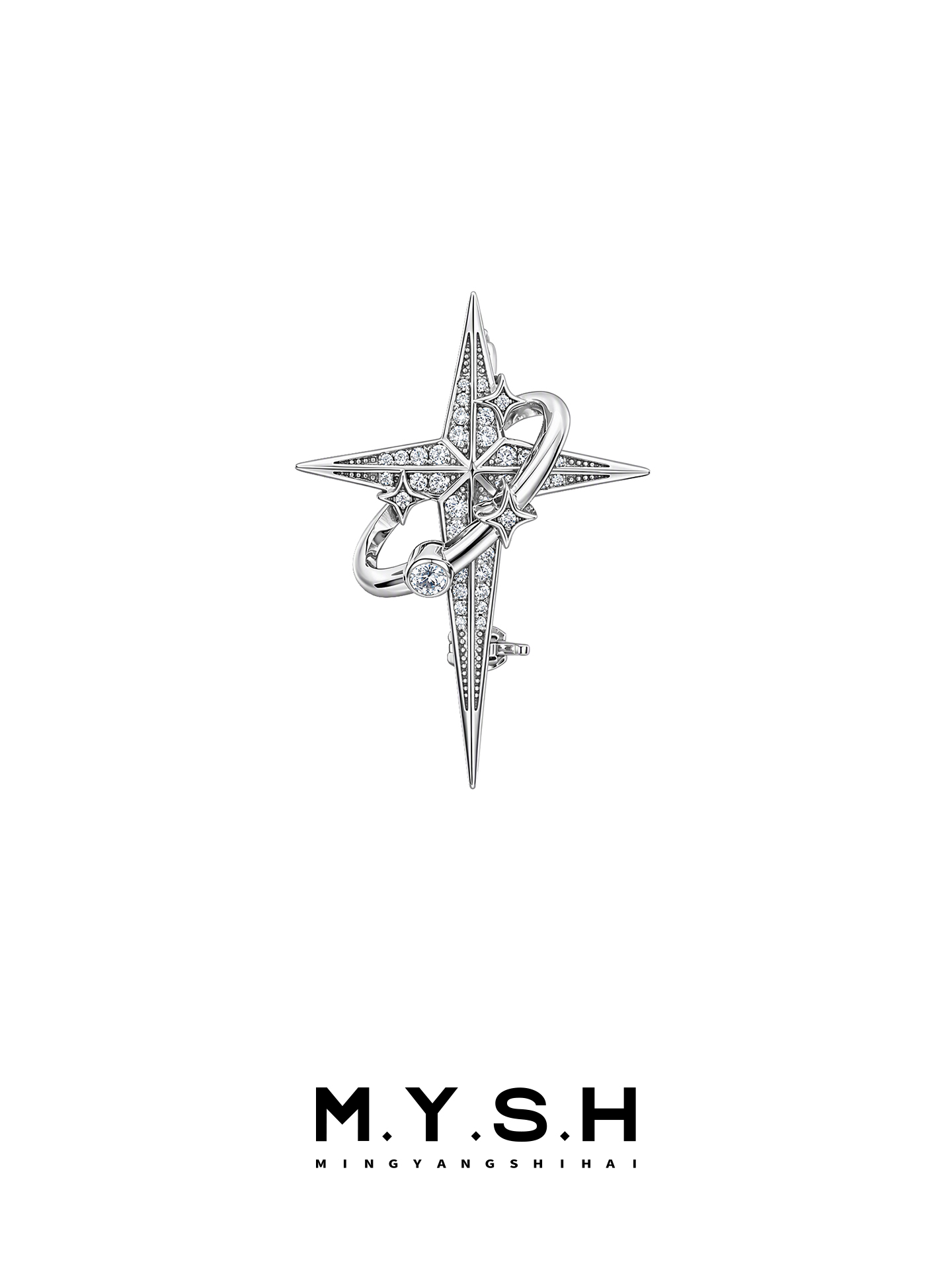 S925 Silver Cross Star Brooch for Men