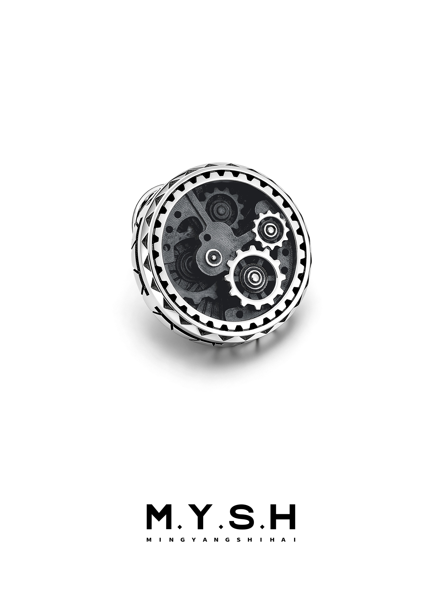 S925 Silver Gear Movement Brooch for Men
