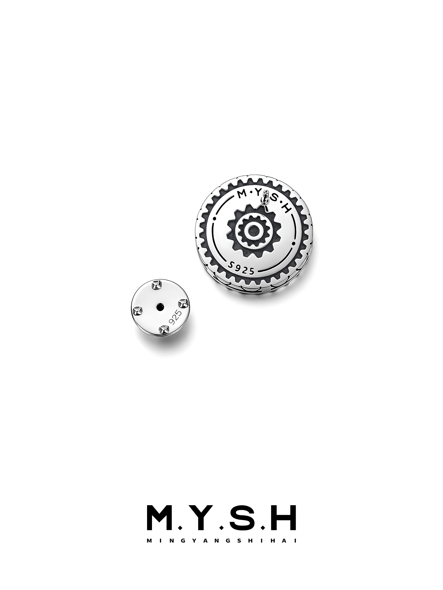 S925 Silver Gear Movement Brooch for Men