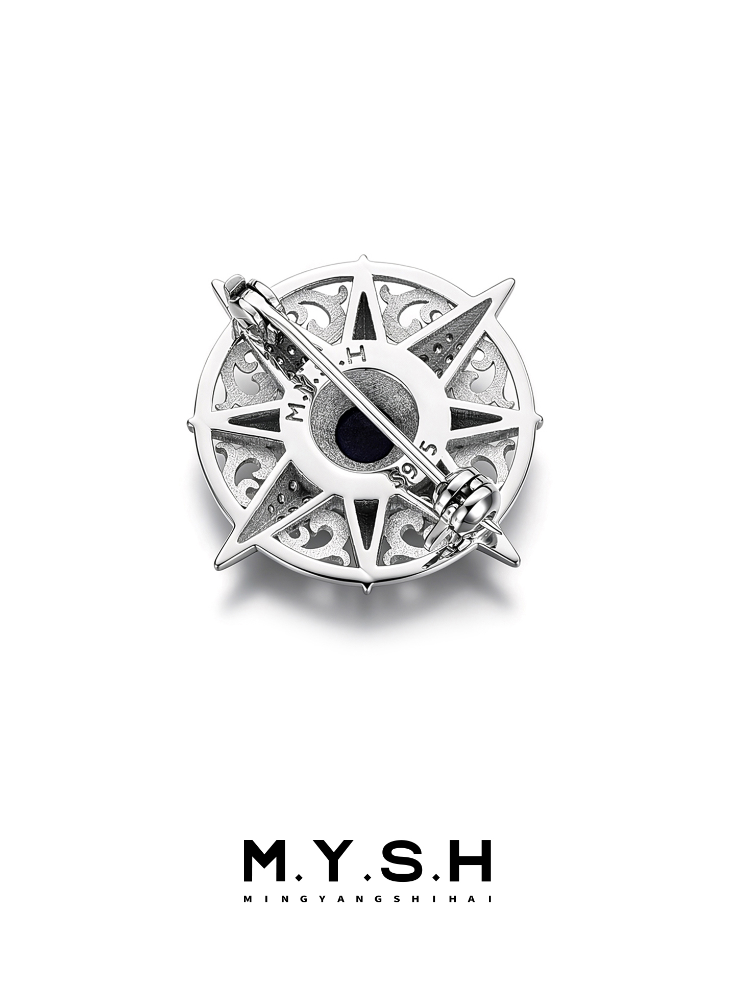 S925 Silver Lab-Grown Sapphire Eight-Point Star Brooch