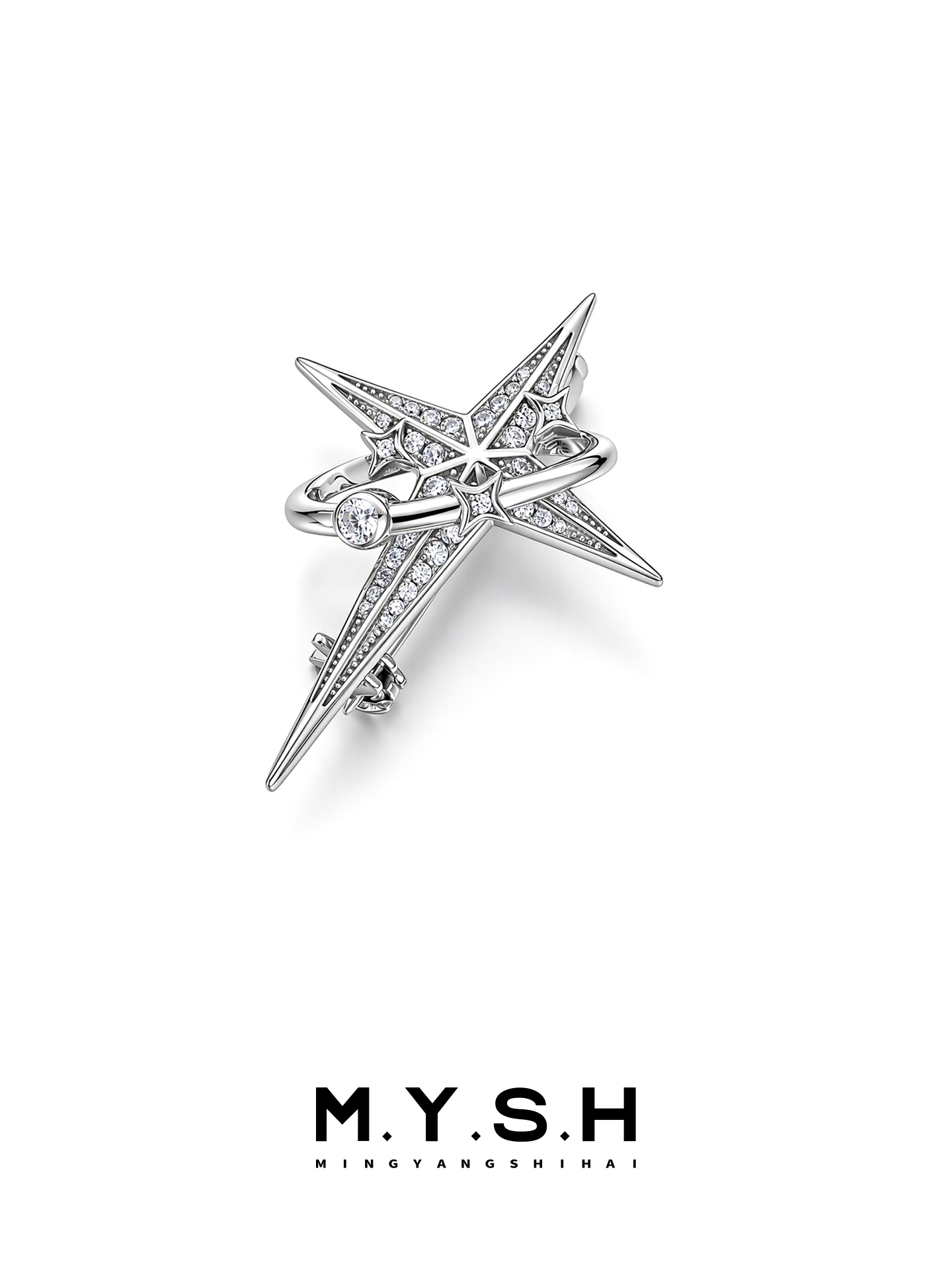 S925 Silver Cross Star Brooch for Men
