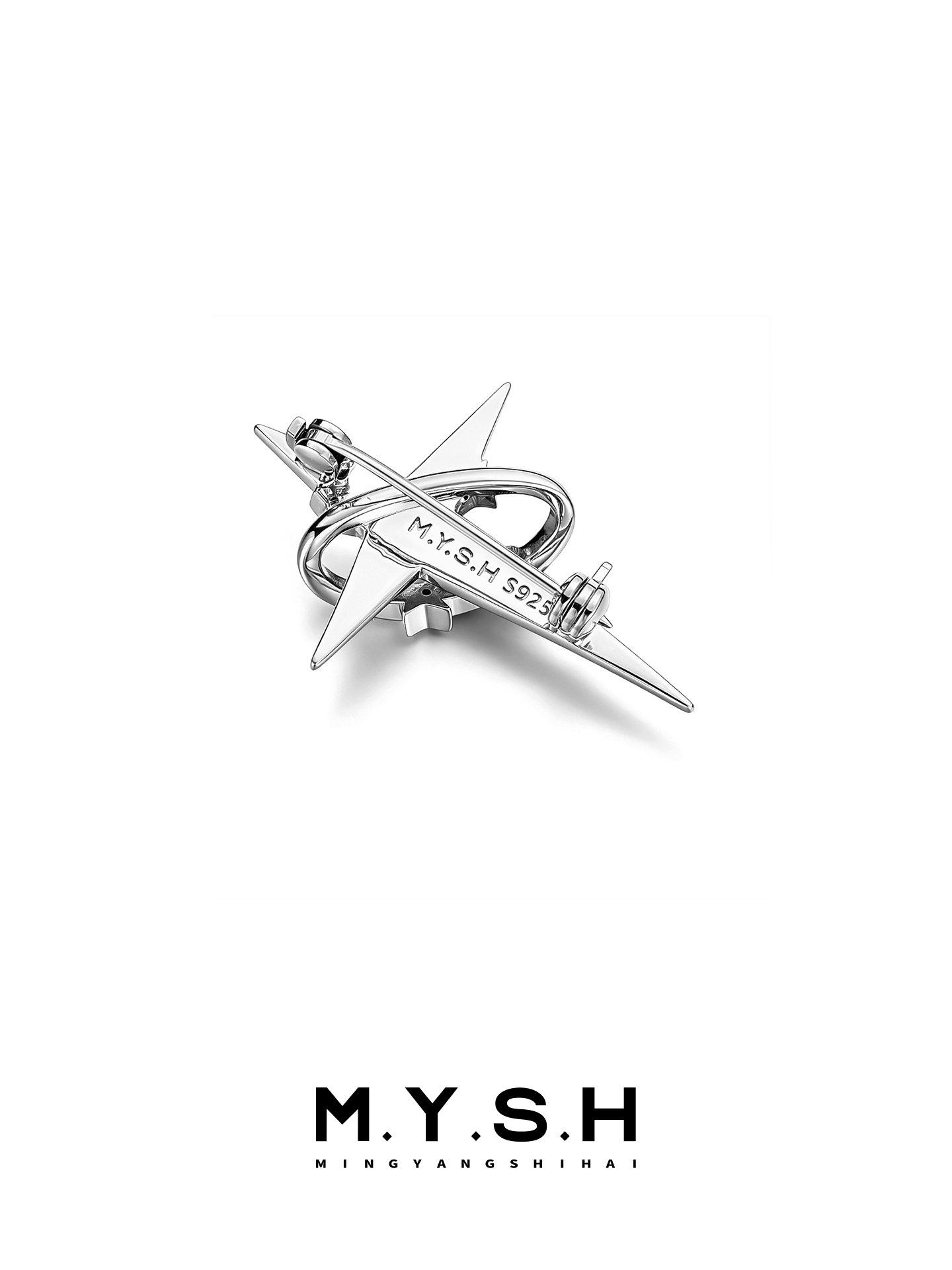 S925 Silver Cross Star Brooch for Men