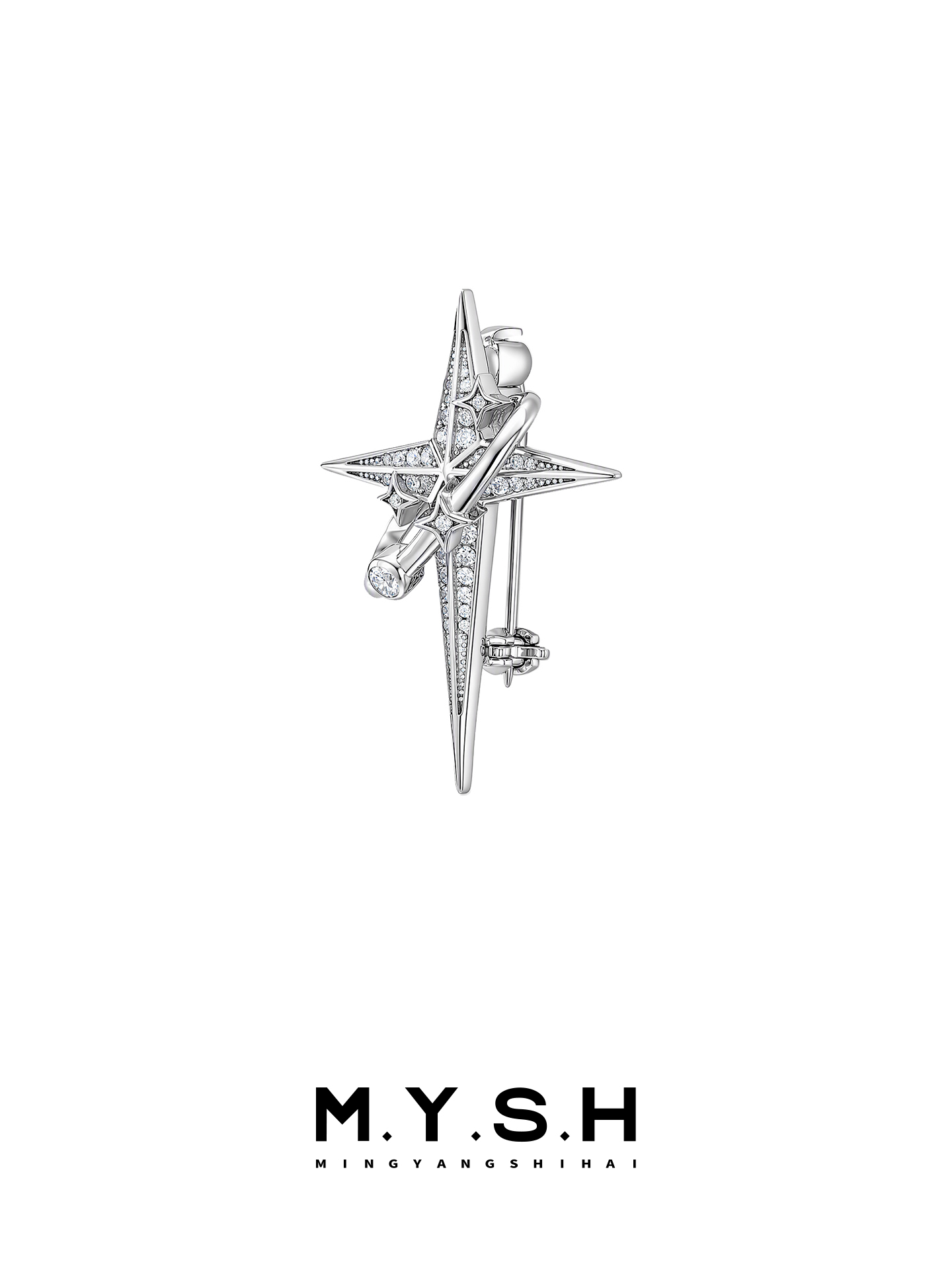 S925 Silver Cross Star Brooch for Men