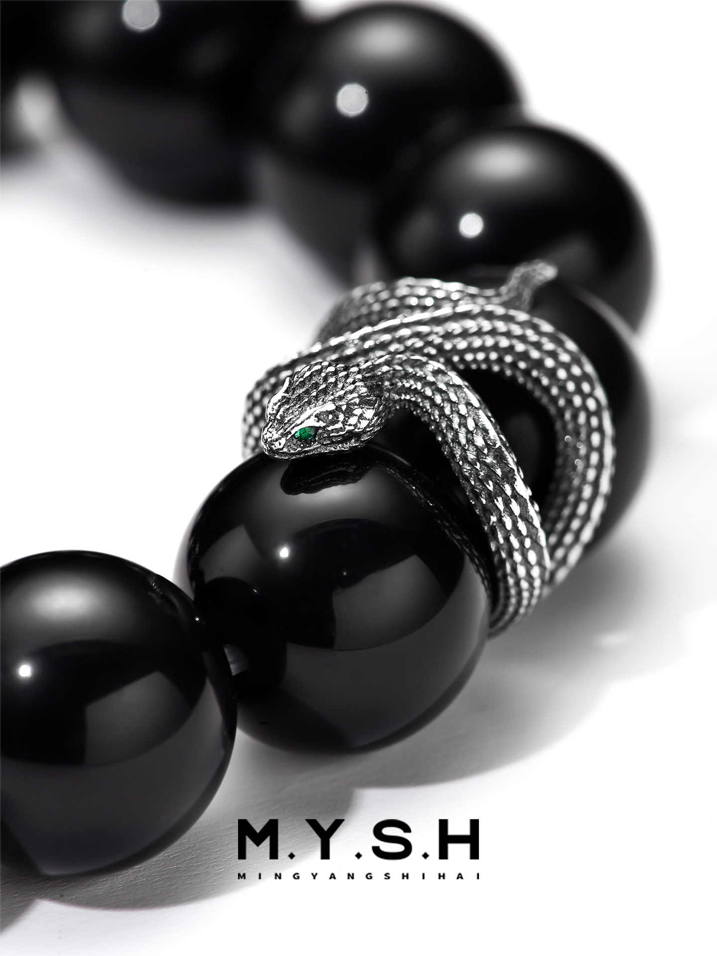 Black Onyx Snake Beaded Bracelet