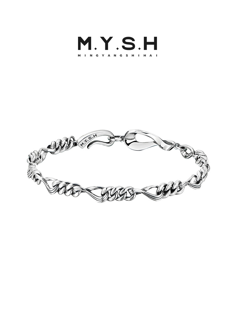 S925 Silver Möbius Figaro Cuban Link Bracelet