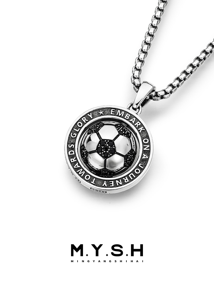 S925 Silver Rotating 3D Soccer Ball Pendant Necklace