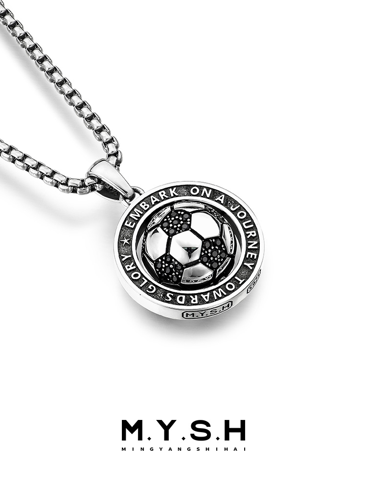 S925 Silver Rotating 3D Soccer Ball Pendant Necklace