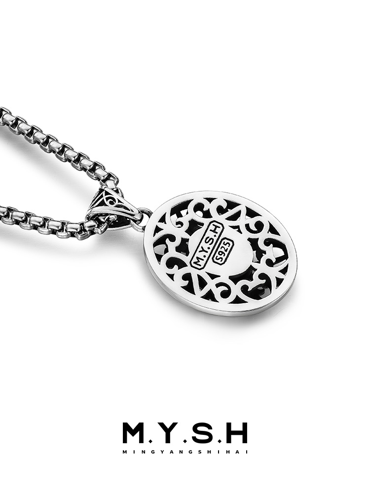 S925 Silver Black Onyx Mirror of the Night Pendant Necklace