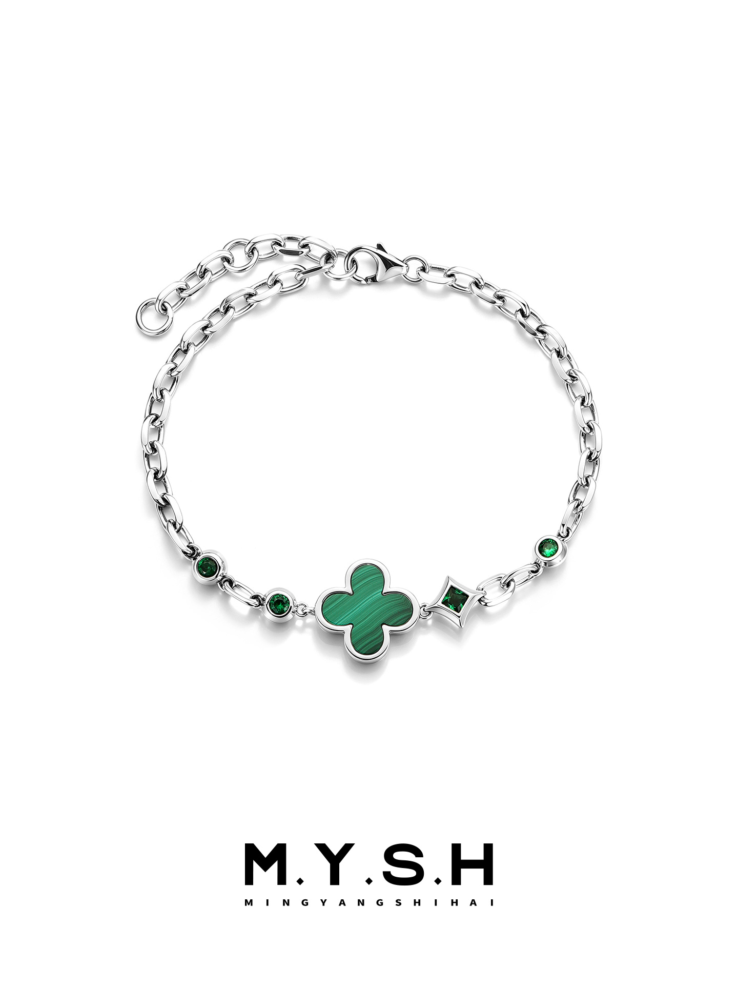 S925 Silver Black Agate Four-Leaf Clover Bracelet for Men – MYSH